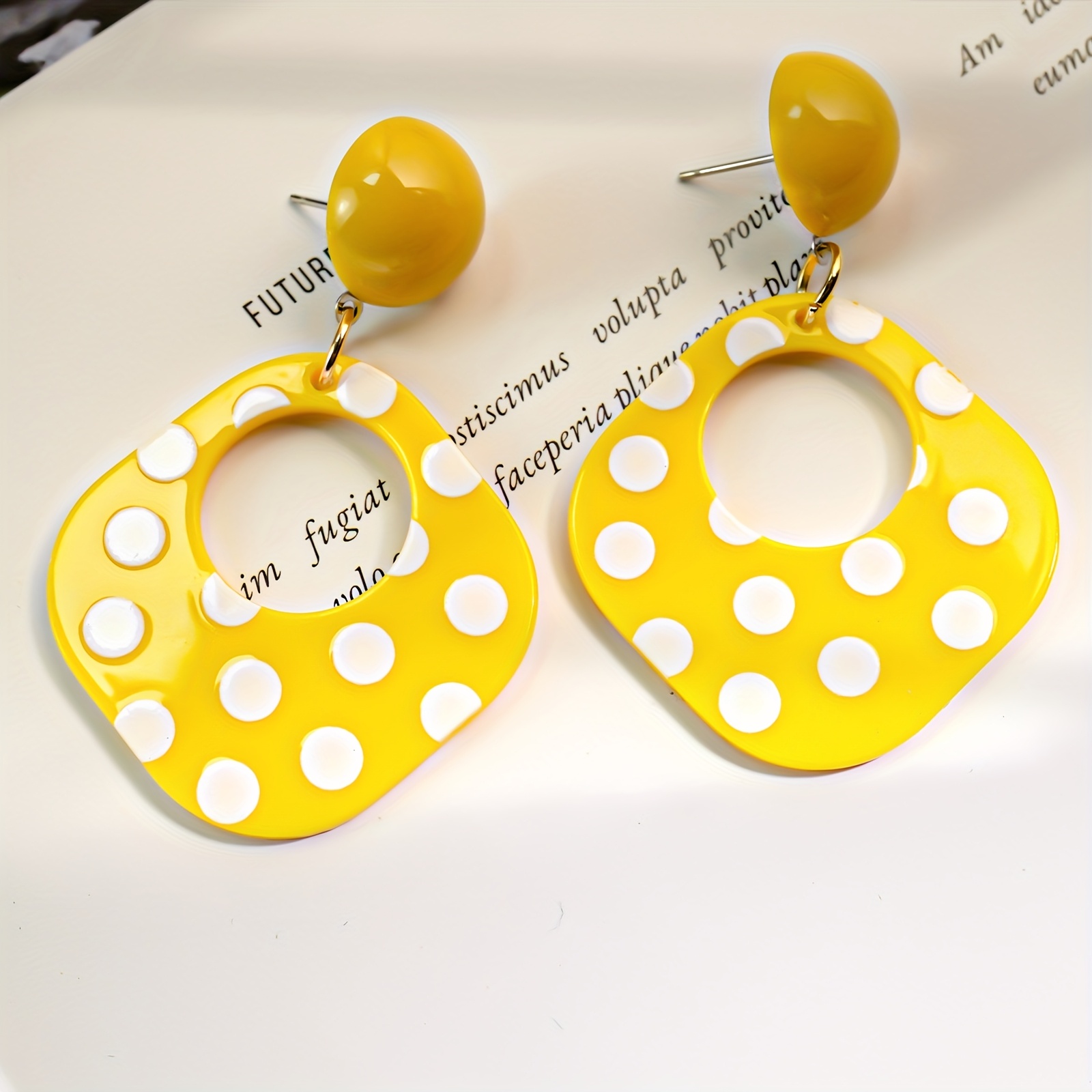 Retro Style Polka Dot Dangle Earrings Statement Jewelry